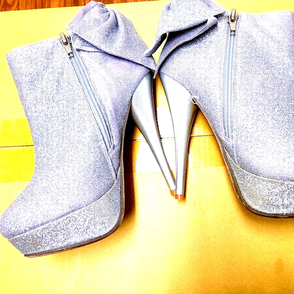 Silver Platform heels glitter party shoes, S 6